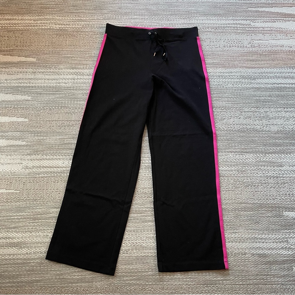 DANSKIN black active sport sweat pants size L pink stripes